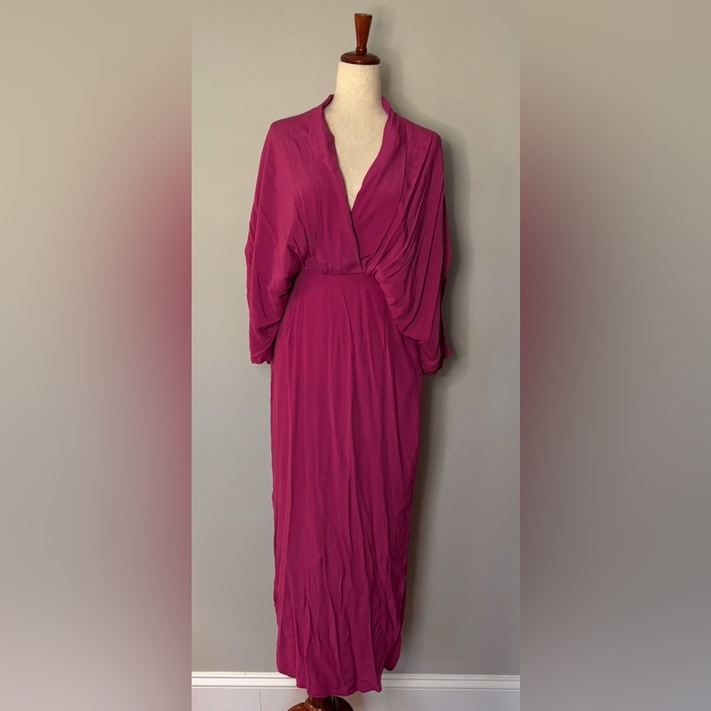 Magenta Wrap-Front Maxi Dress